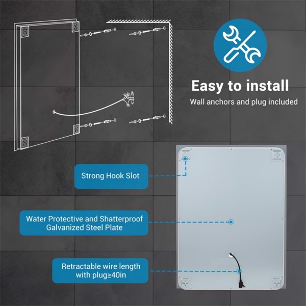 LED Bathroom Mirror 32" x 24" Front and Backlight, 5 Mins Defog, 5MM Full HD Reflected Wall Mounted Vanit 3 Colors Stepless Dimmable, Memory Function[Unable to ship on weekends, please note that]