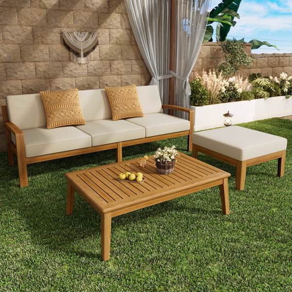 L Shape 5pc Acacia Sectional Patio Sofa Set