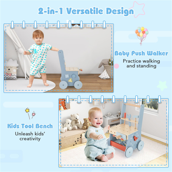  Wooden Baby Walker with Multi-Activity Center