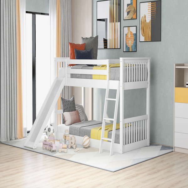 Twin over Twin Bunk Bed with Convertible Slide and Ladder, White(Expected Arrival Time: 1.13)