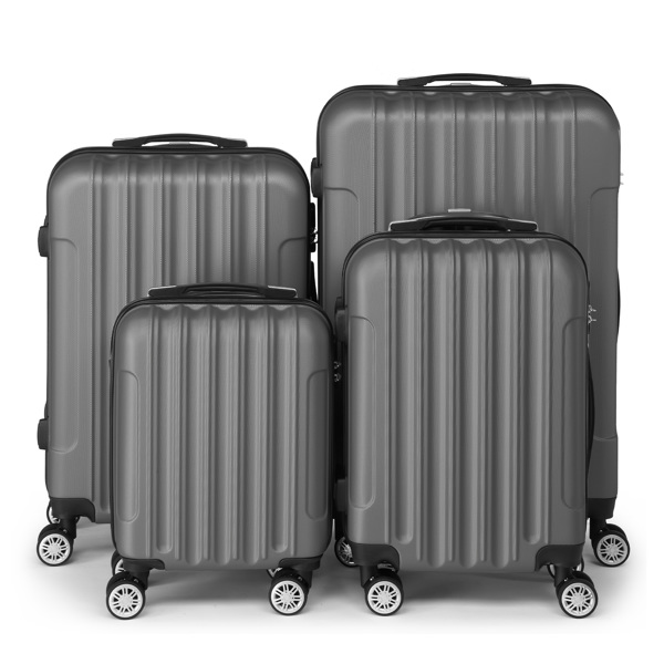 FCH Four-Piece Set Vertical Stripe ABS Luggage 16in, 20in, 24in, 28in with ABS Material and Steel Telescopic Handle in Classic Dark Grey