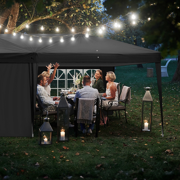 3 x 6m Four Windows Practical Waterproof Folding Tent Black 