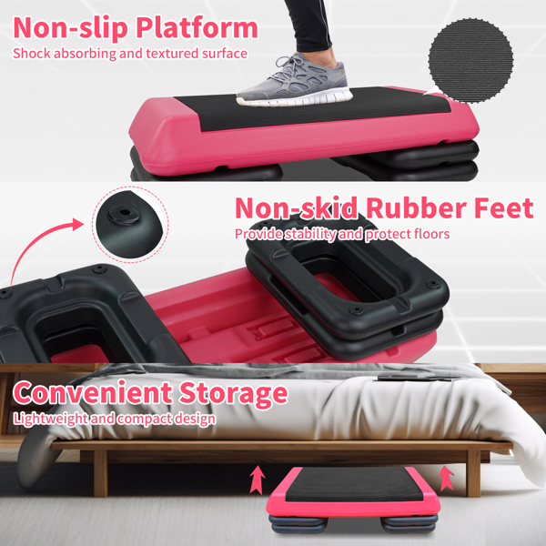 The Red Aerobic Step Platform with 4 Risers Adjustable, Health Club Size Steppers for Exercise with risers for adjustable Home Workout, stair stepper for exercise and home gym