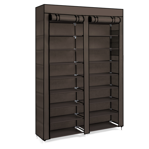 FCH Double Row 10-Tier Non-Woven Fabric Shoe Cabinet with Iron Pipes and Plastic Components, Brown