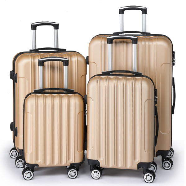 FCH Four-Piece Set Vertical Stripe ABS Luggage 16in, 20in, 24in, 28in with ABS Material and Steel Telescopic Handle in Trendy Champagne Gold