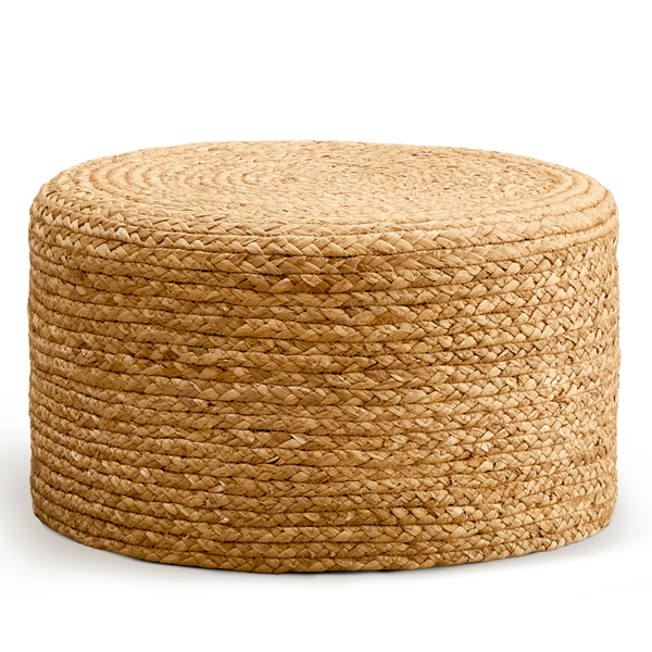 Round Pouf Ottoman, Natural Hand Knitted Footrest Poof, Rustic Lounge Pouffe, Boho Pous Foot Stool, Accent Table or Seat (Natural Water Hyacinth, 17.7 * 17.7 * 9.84)