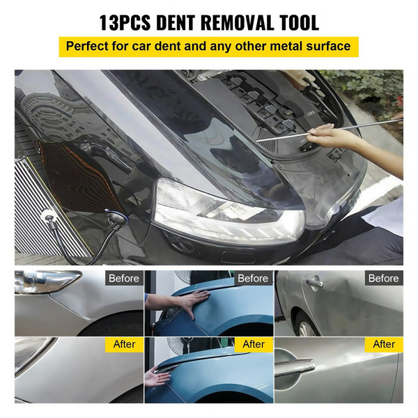 13 piece set Rods Dent Removal Kit, Paintless Dent Repair Rods, Stainless Steel Dent Rods, Whale Tail Dent Repair Tools, Professional Hail Dent Removal Tool For Minor Dents, Door Dings And Hail Damage