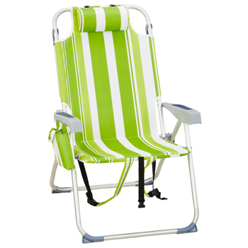 63*70*99cm Heightened Oxford Cloth Silver White Aluminum Tube Bearing 100kg Beach Chair Green Stripes