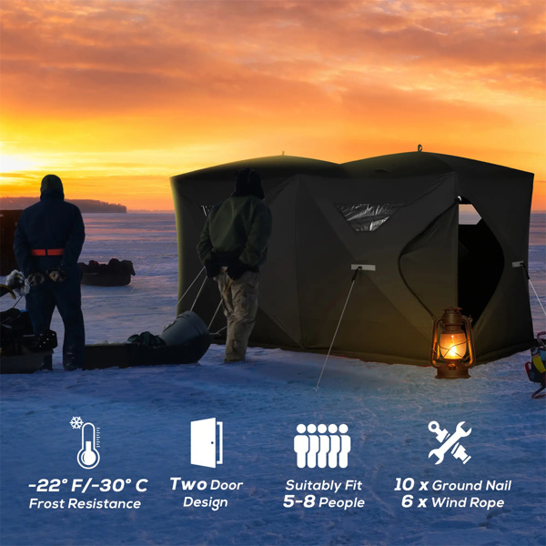 8  Person Pop-up Ice Fishing Tent,Black Ice Shanty  141.75" L x 70.75" W x 70.75" H