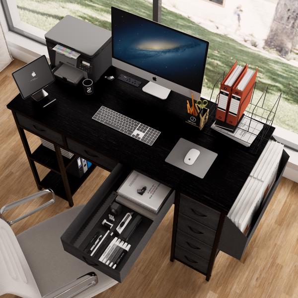 47.3" Computer Desk with 7 Drawers, Extra Large Side Pocket, and Power Outlets – Ideal for Home Office, Study, or Gaming –  Black