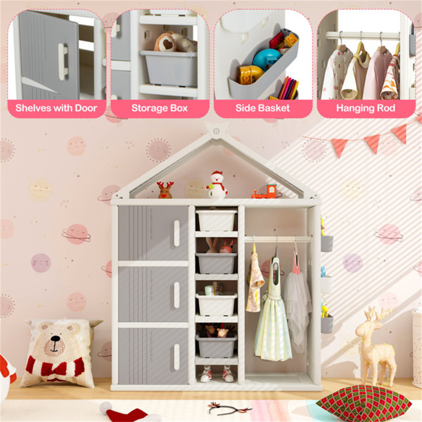 Gray Kids Costume Storage Closet with Shelves