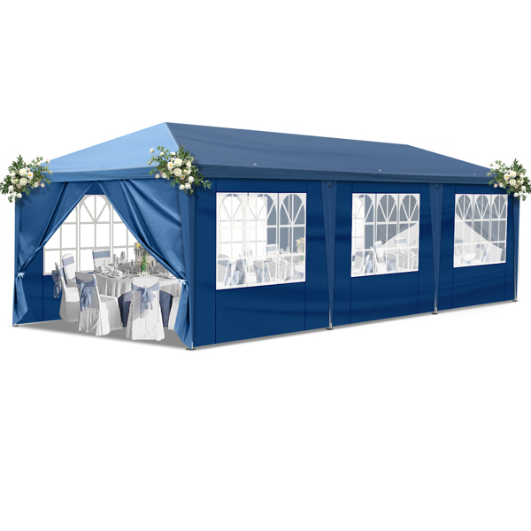 10x30ft Outdoor Pop Up Canopy, Portable Instant Canopy Tent with 8 Sidewalls for Outdoor Events Party Wedding Birthday Graduation, Blue