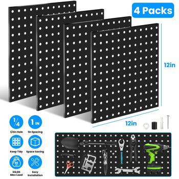 Metal Pegboard Panels for Wall Garage Utility Tools Pegboard Storage System for Workbench, Shop, Modular Peg Board Organizer Board Kit(Pack of 4, Black)