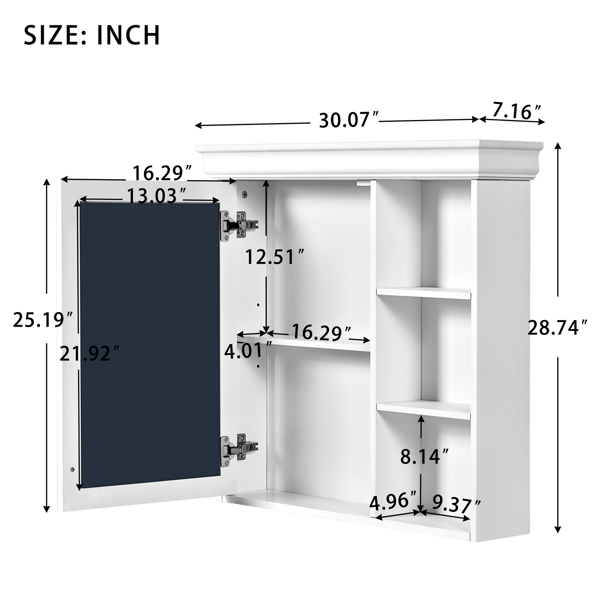 30'' x 28'' Bathroom Medicine Cabinet with Mirror, Wall Mounted Mirror Cabinet with Storage Organizer, Over the Toilet Storage White Storage Cabinet for Bathroom