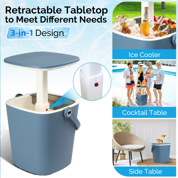 Outdoor Cooler Table, 4 Gallon Portable Cooler Side Table with Handle, Bottle Opener and Lift Top Lid, All-Weather Resistant Patio Cooler Ice Cool Bar for Camping, Picnic, Beach, Pool, Party