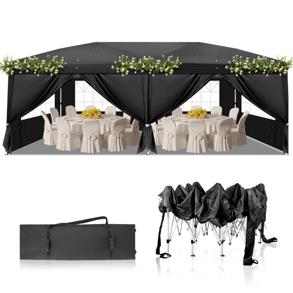 3 x 6m Four Windows Practical Waterproof Folding Tent Black 