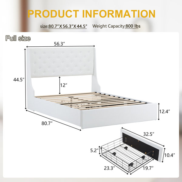 Upholstered Full Platform Storage Bed Frame with 4 Drawers, Wingback Headboard with Button Tufted Design, Wooden Slat Support, No Box Spring Needed, Beige