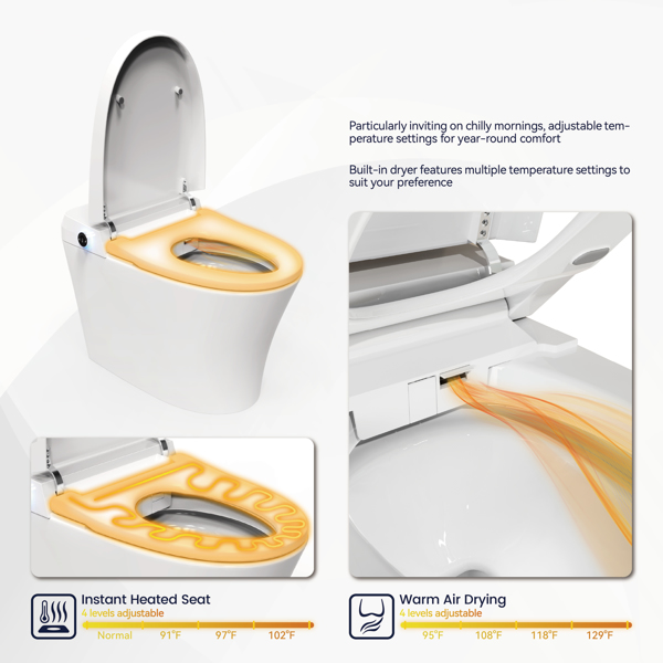 Intelligent Toilet, Press Flush Button, Automatic Opening and Closing, Automatic Flushing, Foot Sensor, Heated Seat, ADA Seat Height Design and Antibacterial Nozzle[Unable to ship on weekends]