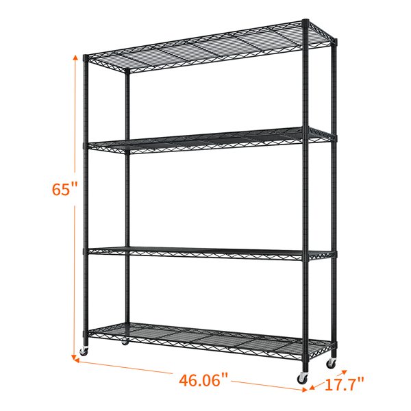 Heavy Duty Storage Shelves 46.06" W  Wire Shelving Unit with Wheels 800LBS  NSF Metal Shelves for Storage Adjustable Garage Storage Rack Pantry Shelf Commercial Shelving, 64.96" H X 46.06''W X 17.7" D