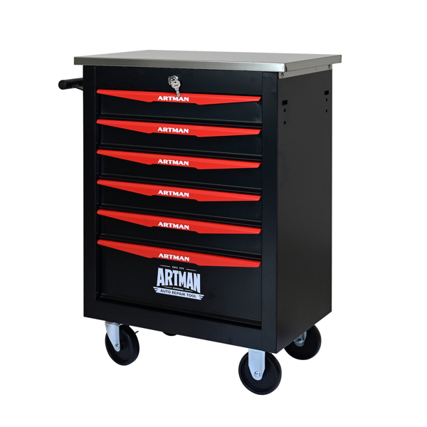 6 Drawers Multifunctional Tool Cart with Wheels,Metal Rolling Tool Cart Storage for Garage Workshop Warehouse Repair Shop--With Stainless Steel Roof- BLACK&RED