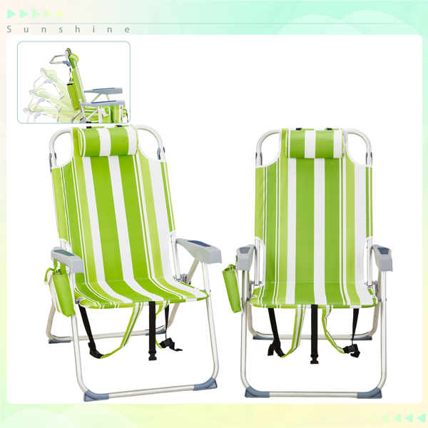 63*70*99cm 草绿白竖条 铝沙滩椅 牛津布 银白色铝管 100kg 加高款 N001-14