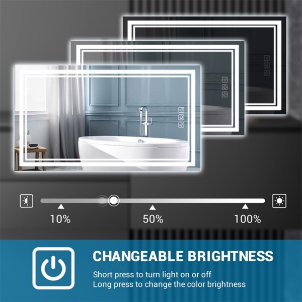 LED Bathroom Mirror 36" x 28" Front and Backlight, 5 Mins Defog, 5MM Full HD Reflected Wall Mounted 3 Colors Stepless Dimmable, Memory Function[Unable to ship on weekends, please note that]