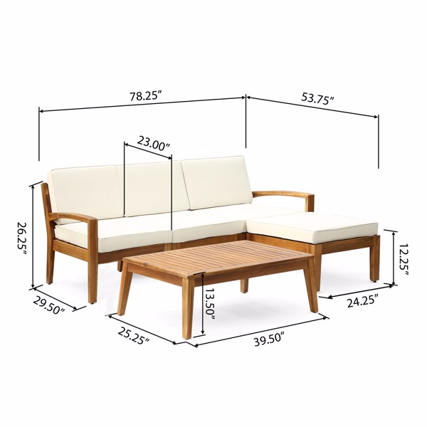 L Shape 5pc Acacia Sectional Patio Sofa Set