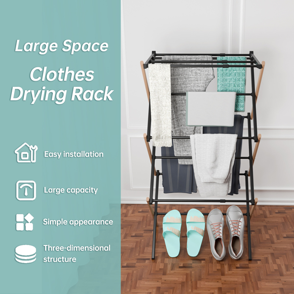 1pc, Foldable Portable Laundry Drying Rack for Indoor Air Drying Clothing, Collapsible Clothes Drying Rack, for Air Drying Clothing, Wood color