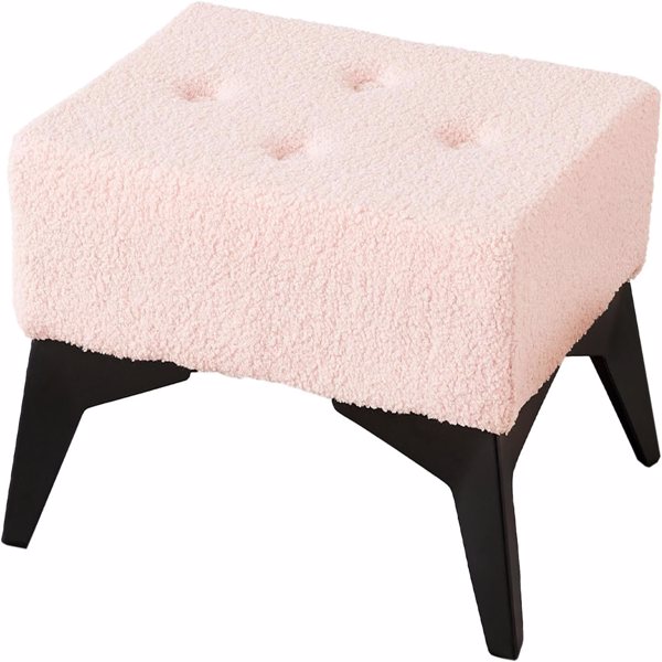 Small Footstool Ottoman Teddy Velvet Footrest Ottoman with Iron Legs, Foot Rest for Under Desk, Step Stool, Sofa Footrest for Living Room Bedroom Teddy Velvet Pink