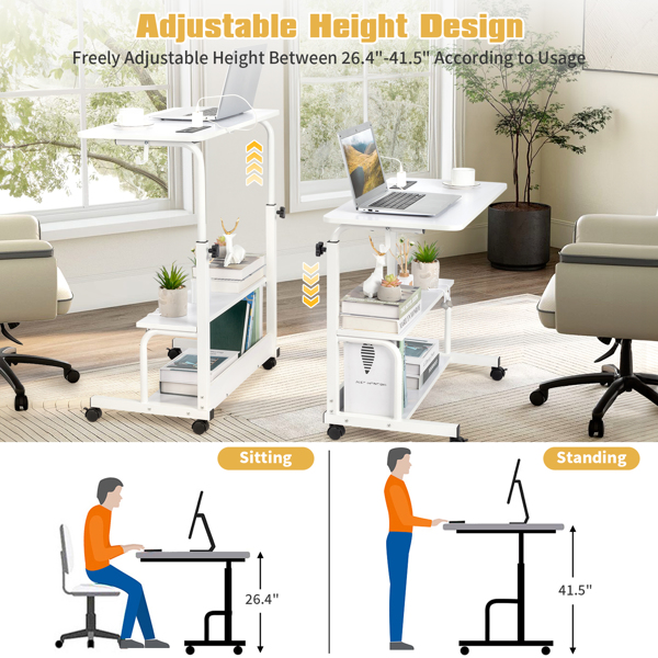 FCH White Wood Grain P2 15MM Particle Board with Melamine Coating Adjustable Computer Desk with 3 USB + 2 AC Outlets