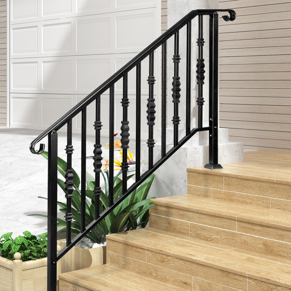 Matte Black Outdoor 4 Level Iron Handrail