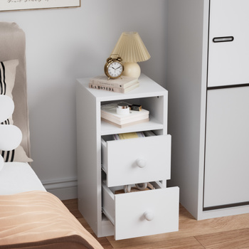 Night Stand with Two Drawer White