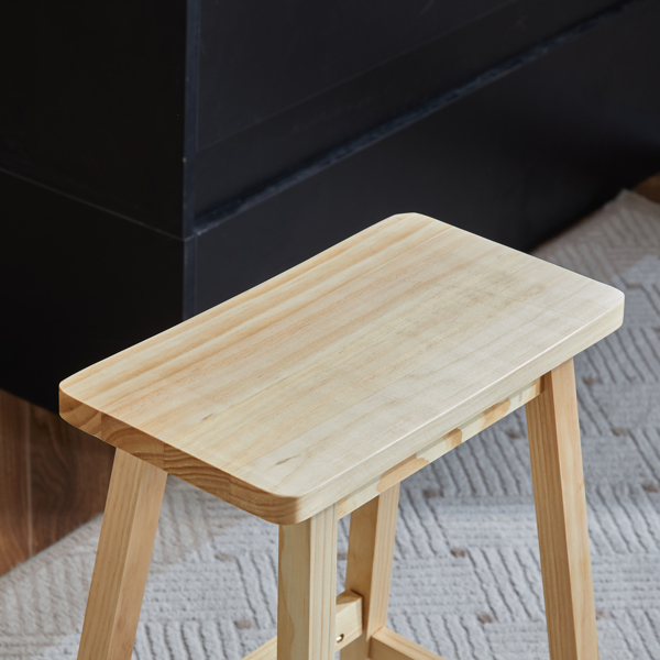 Set of 2 Saddle Seat Counter Stools, 24" Wood Bar Stools for Dining Room Kitchen Pub Chair, Wood Color