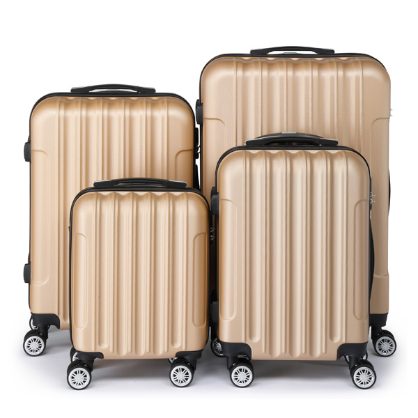 FCH Four-Piece Set Vertical Stripe ABS Luggage 16in, 20in, 24in, 28in with ABS Material and Steel Telescopic Handle in Trendy Champagne Gold