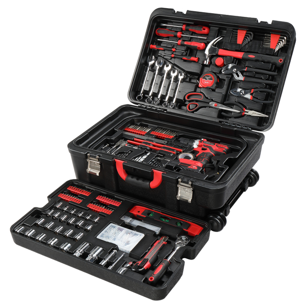 599 PCS Home Tool Set Kit, Auto Repair Tool Kit with Rolling Tool Box, Mechanic Tool Sets with 21V Max Cordless Power Drill