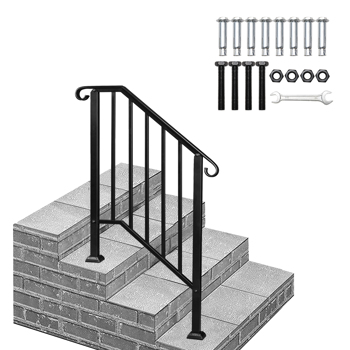 Artisasset Matte Black Outdoor 2-Step Iron Handrail （same as 82359152）