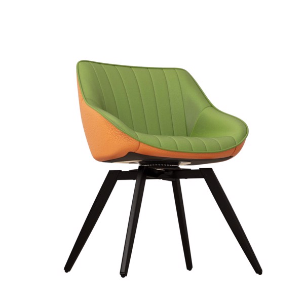 一套4把餐椅，中世纪现代厨房餐椅，黑色金属腿PU装饰椅，适合家庭和厨房（绿色和橙色）-7