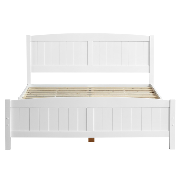 FCH Queen Pine Single-Layer Core Vertical Stripe Full-Board Curved Headboard With The Same Bed Tail Wooden Bed White