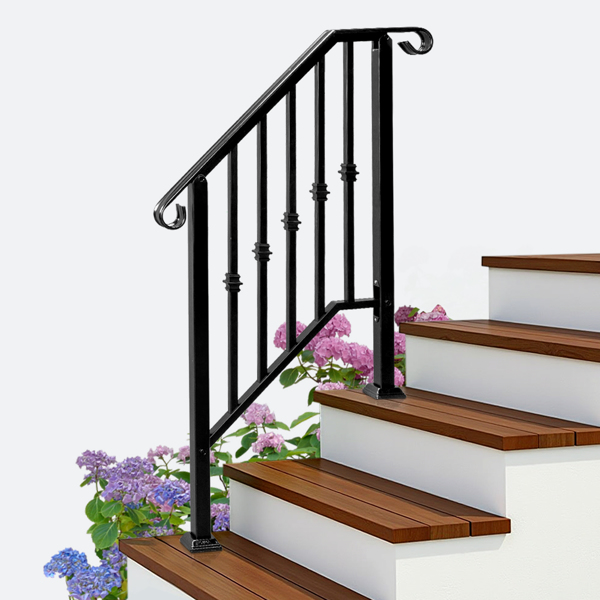 Matte Black Outdoor 2-Step Iron Handrail