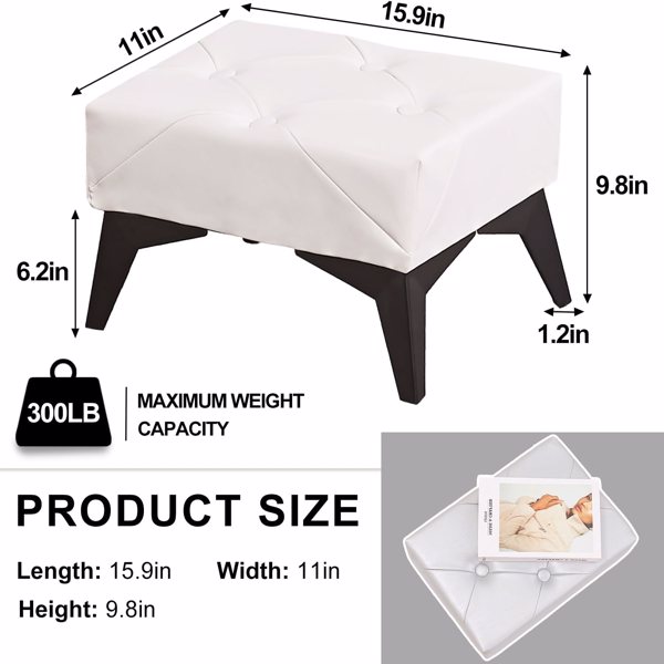 Small Footstool Ottoman, Leather Riveted Soft Footrest Ottoman with Iron Legs, Sofa Footrest Extra Seating for Living Room Entryway Bedroom White