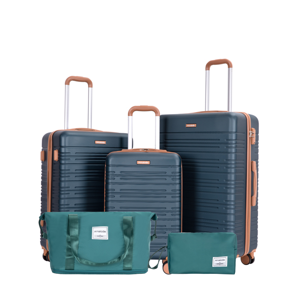 5-Piece Set (20"24"28 +a travel bag and a toiletry bag) ,Hard Case Spinner Wheels ABS Luggage Sets with TSA Lock Carry On Suitcase Luggage Durable Suitcase Color Matching DARK GREEN.