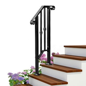 Matte Black Outdoor 1st Tier Iron Handrail