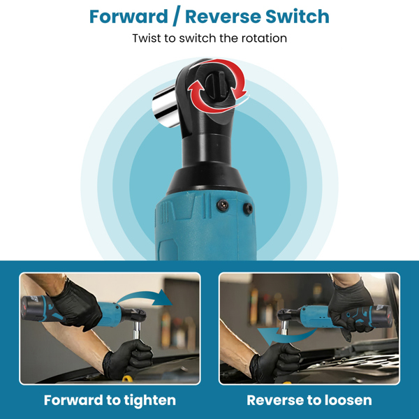  3/8” Cordless Electric Ratchet Wrench Set Right Angle Wrench with 2Pcs 1200mAh Batteries and Charger 7 Sockets 400RPM