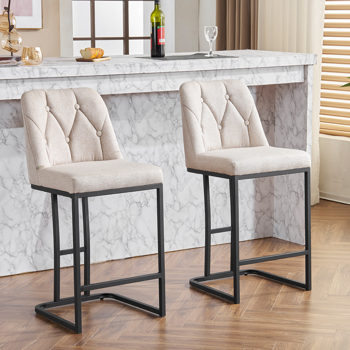 Set of 2,Modern Upholstered Bar Stool with Button-Tufted Backrest, Counter Height Chair with Sturdy Metal Frame, Comfortable Padded Seat for Kitchen, Bar, or Dining Room - Beige