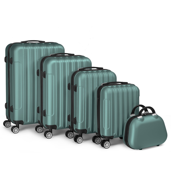 Product Name: FCH Vertical Stripe Five-Piece Set ABS Luggage 16in, 20in, 24in, 28in + 12in Handbag with ABS Material and Steel Telescopic Handle in Trendy Turquoise