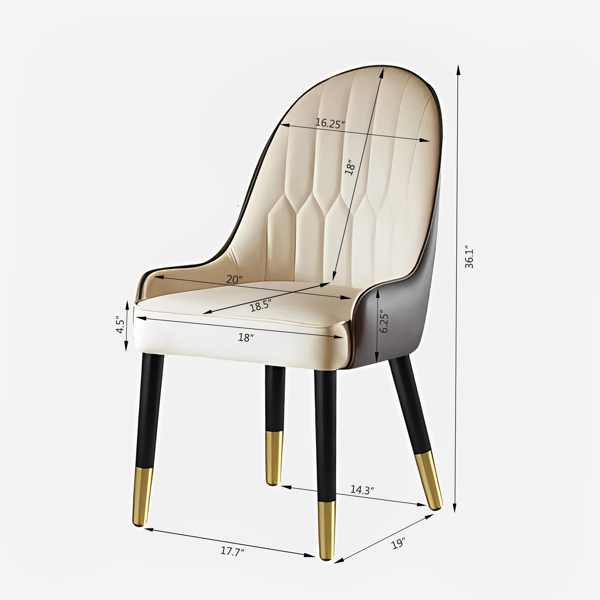 Dining Chairs Set of 2, Dining Chair with PU Leather White and brown metal legs for Living Kitchen Dining Room
