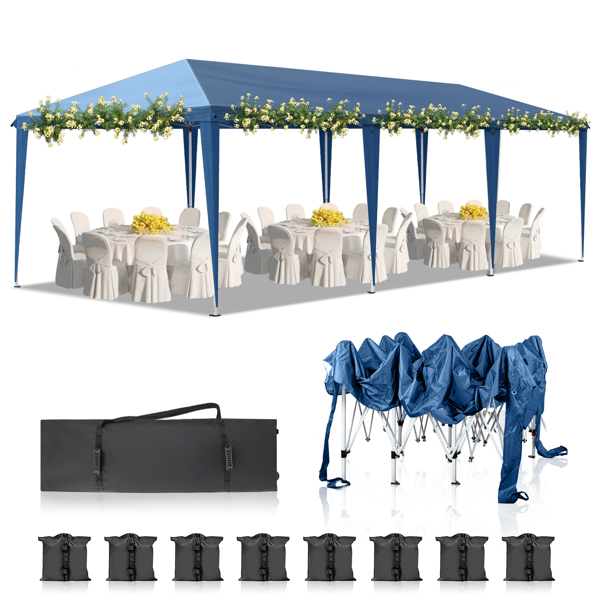 10x30ft Outdoor Pop Up Canopy, Portable Instant Canopy Tent for Outdoor Events Party Wedding Birthday Graduation, Blue