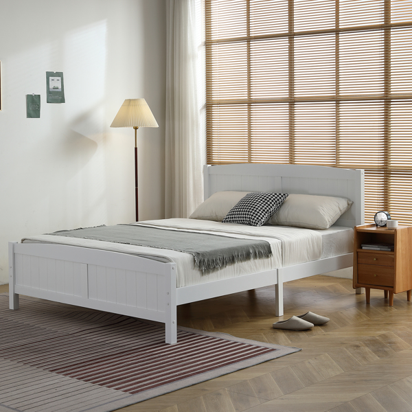 FCH Queen Pine Single-Layer Core Vertical Stripe Full-Board Curved Headboard With The Same Bed Tail Wooden Bed White