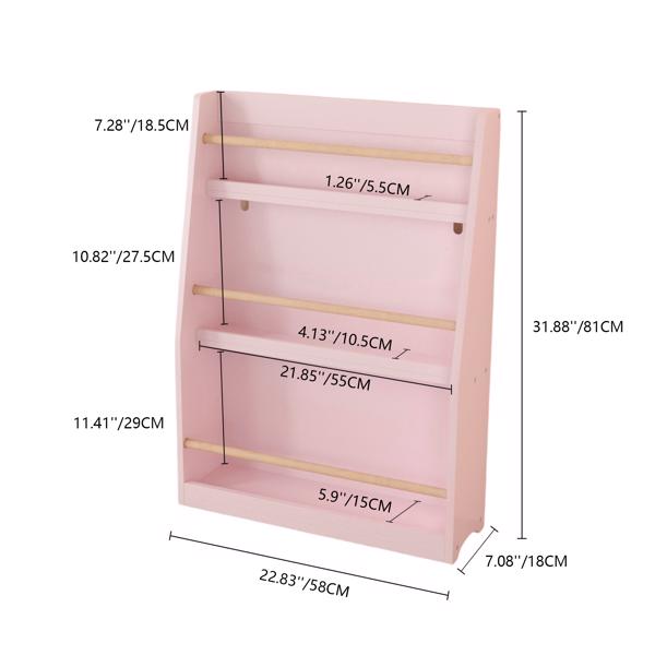 3 Tier Kids Book Shelf,Kids Book Rack, Helps Keep Bedrooms, Playrooms, and Classrooms Organized,Pink