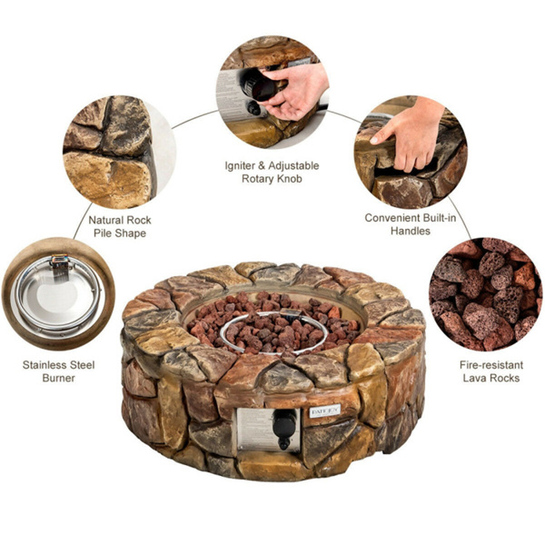   Fire Pit Table 40,000 BTU Stone Gas Fire Stove Pit for Outdoor Patio 